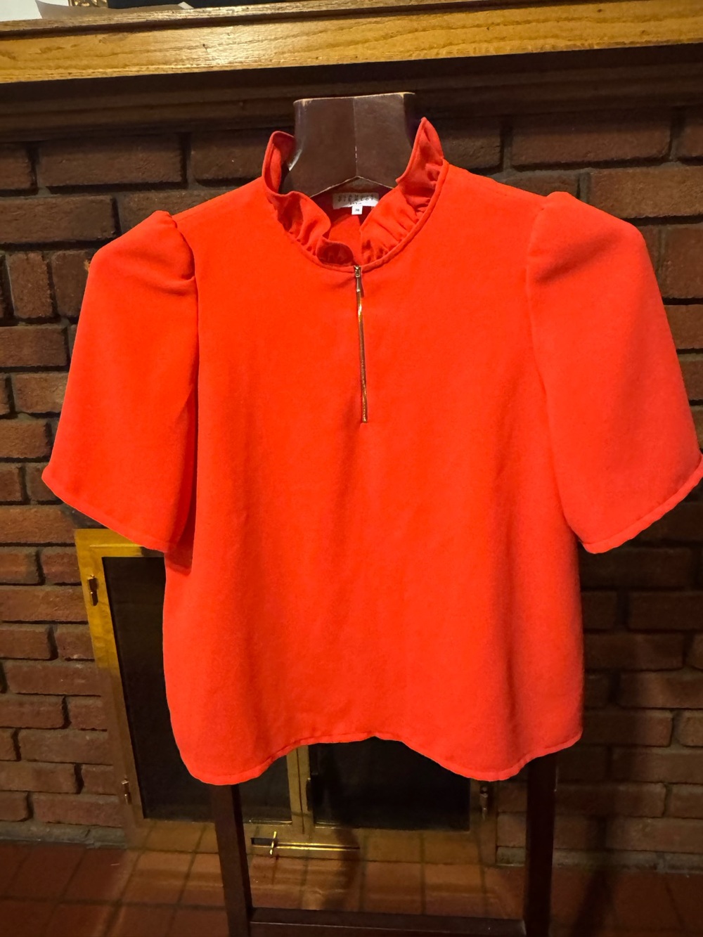 Bright Red Claudie Pielrlot Paris size 38!Ruffle Neck Short Sleeve Blouse new